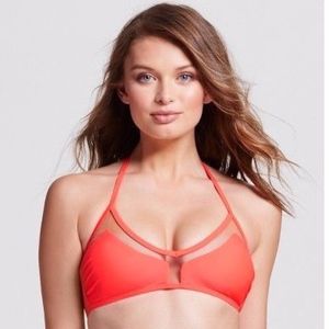 Xhilaration Coral Mesh Inset Swim Top, Size M NWOT